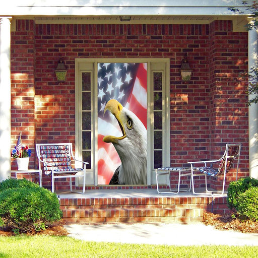 DoorFoto Door Cover Bald Eagle on American Flag