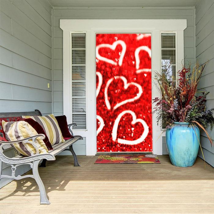 DoorFoto Door Cover Hearts on Glitter Background