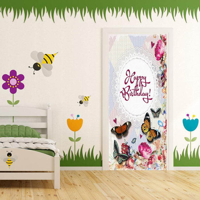 DoorFoto Door Cover Happy Birthday Butterflies