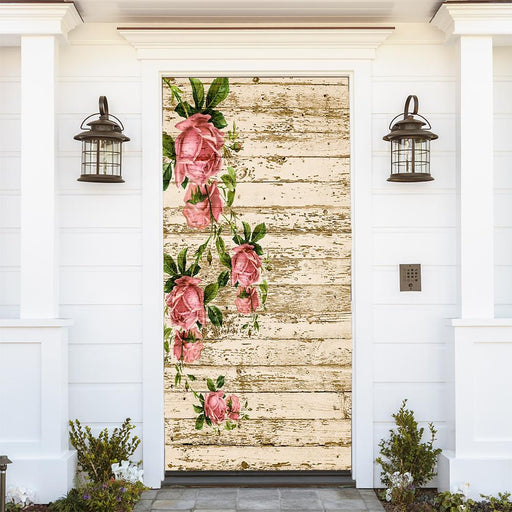 DoorFoto Door Cover Flowers on Distressed Wood