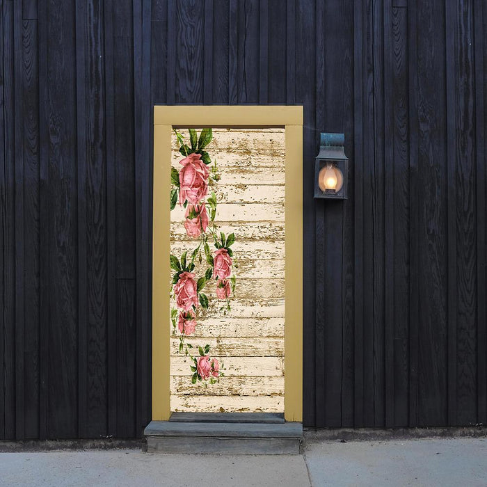 DoorFoto Door Cover Flowers on Distressed Wood