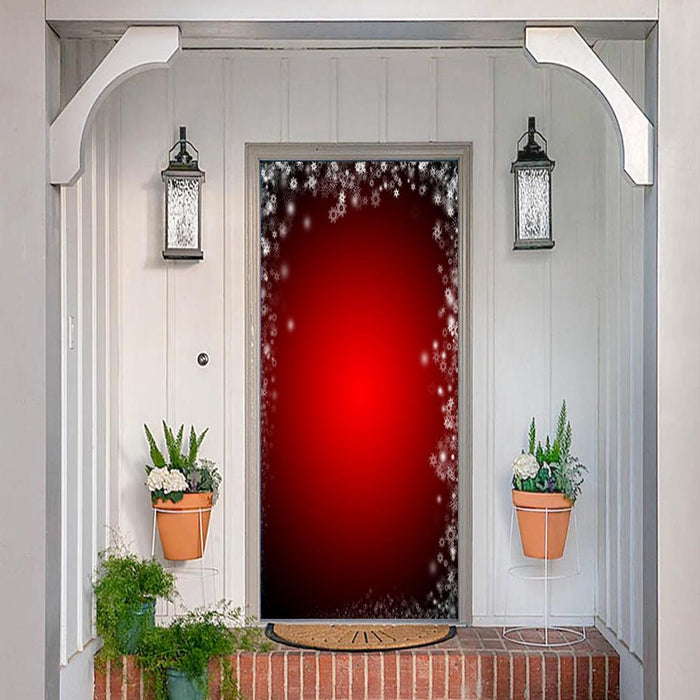 DoorFoto Door Cover Customizable - Snowflakes on Red